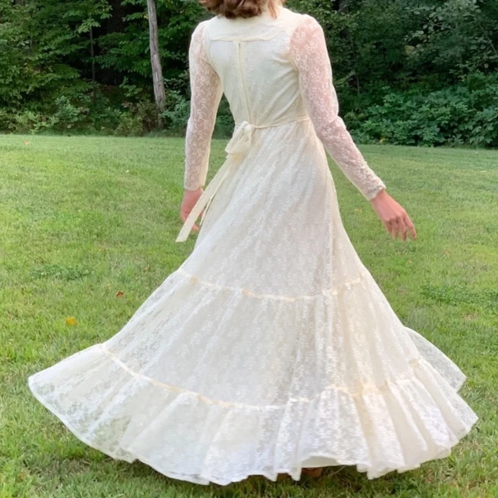 Gunne Sax Romantic Cream Lace Long Dress, S. - Picture 8 of 16